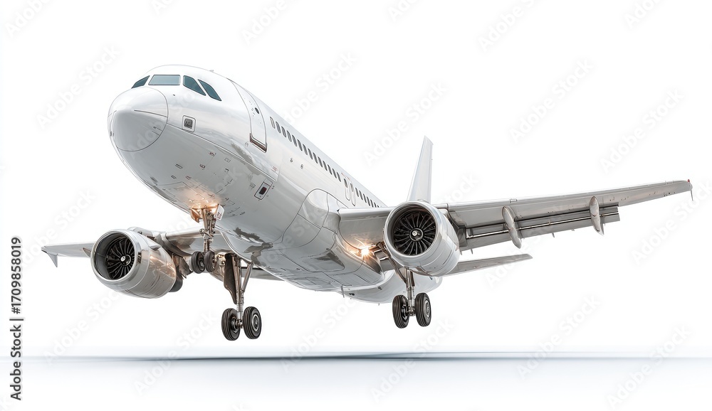 Obraz premium White jet taking off against white background