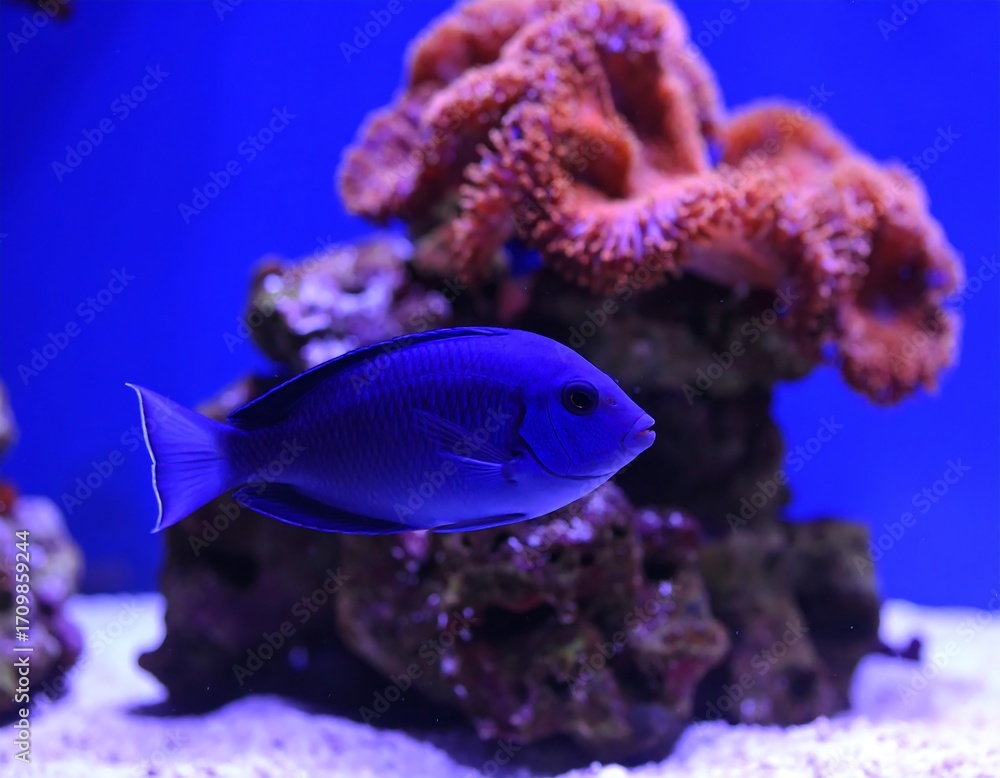 Obraz premium Vibrant blue fish near coral reef