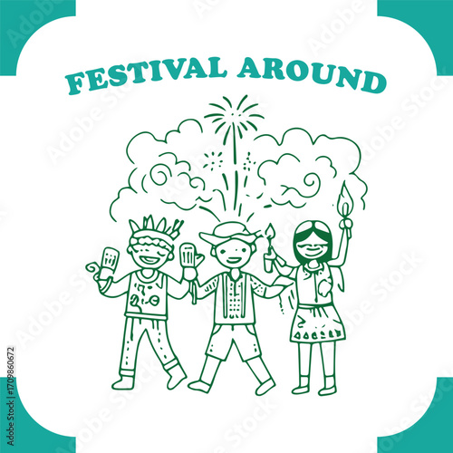 Children celebrating a festival with fireworks and costumes.