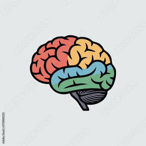 Colorful illustration of a human brain with distinct sections, showcasing its complex structure and design.