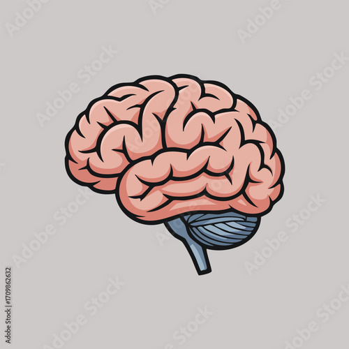 A stylized illustration of a human brain, depicted in profile view with simplified anatomical details.