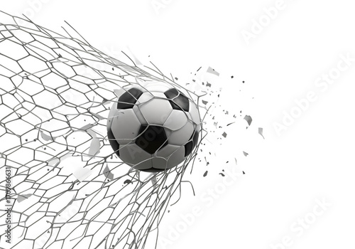 Soccer Ball Shattering Goal Net: Powerful Sports Graphic
