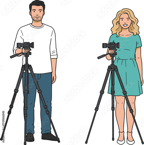 Photographers, camera, tripod, filming, video shoot, production, studio, teamwork, professionals, creative, media, content creation, DSLR, lens, lighting, fashion, 
