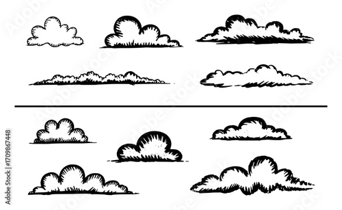 Hand-Drawn Cloud Illustrations in Black and White