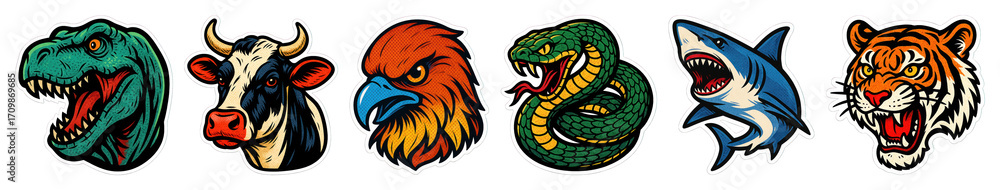 Obraz premium PNG Colorful animal head illustrations, element set on transparent background