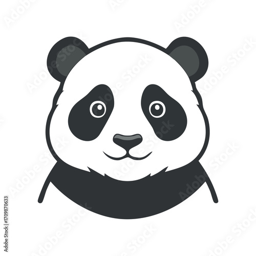 A friendly panda bear face with black and white markings, smiling.