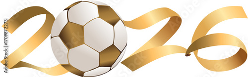 2026 Soccer Ball Graphic with Gold Ribbon