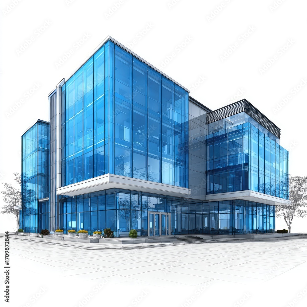 Fototapeta premium Modern glass office building, architectural rendering