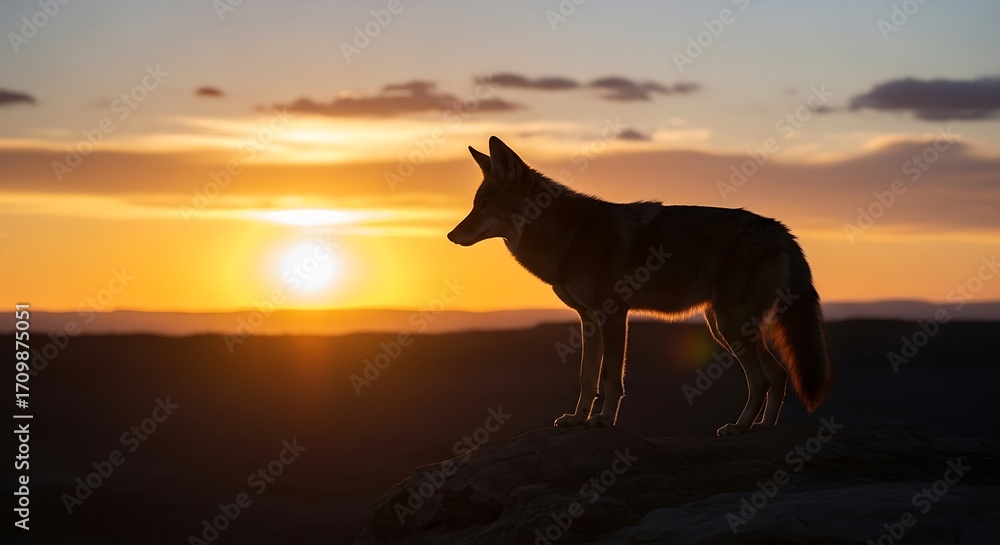 Fototapeta premium African Wild Dog Silhouette at Sunset.