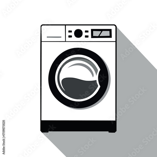 Modern washing machine icon, front view, simple design, appliance, laundry.