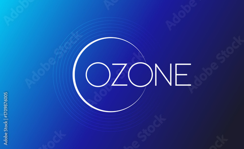 Ozone logo with minimalist circle design, elegant thin font, and abstract blue gradient background. Ideal for modern, futuristic, and clean branding projects.