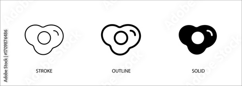 Fried egg icon for food, meal, menu, kitchen. Vector stroke, outline and solid icons. Eps10 file.