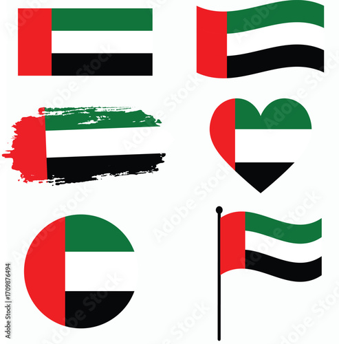 United Arab Emirates Flag Icon Collection – Creative Vector Symbols in National Colors for UAE National Day.