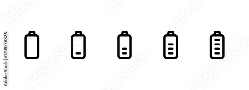 Battery Charge Level Indicators from Empty to Full in Outline Style