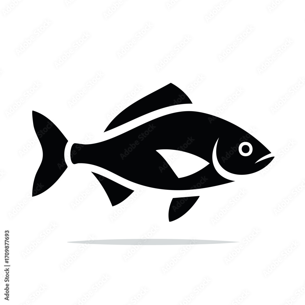 Fototapeta premium Stylized black silhouette of a fish, swimming, simple design, isolated on white.