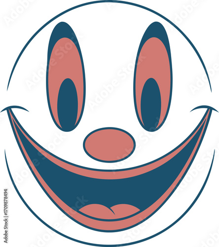 Stylized Clown Face with Wide Smile on a Transparent Background