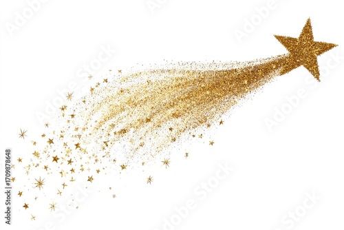 Gold glitter star trails against white