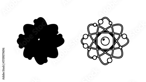 Abstract Atomic Structure with Central Eye and Orbiting Particles.