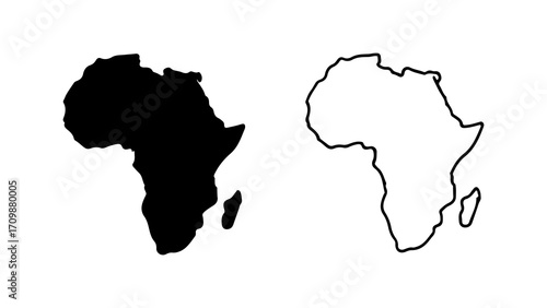 African continent map outline filled and unfilled.