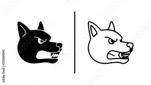 Aggressive dog head profile black and white vector illustration.