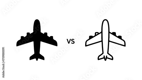 Airplane Icons Black Silhouette vs White Outline for Transportation Comparison.