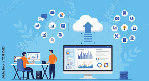 Team collaborating on cloud data analytics digital transformation strategy