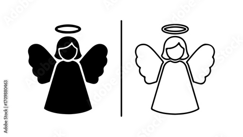 Angel illustration in black and white perfect for religious themes and designs.