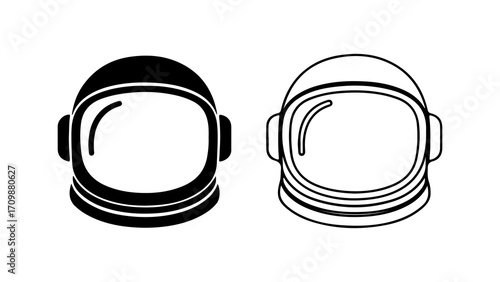 Astronaut Helmet Icons Black Silhouette and Outline Designs.