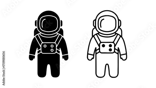 Astronauts in Space Suits Black and White Line Art.