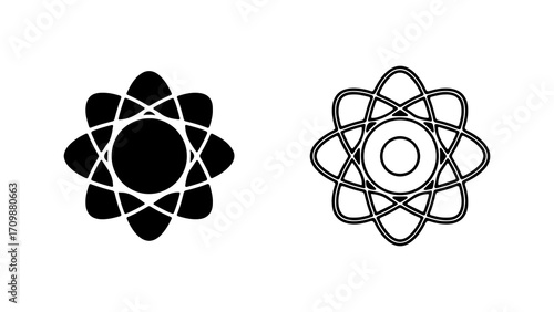 Atom Symbol Variations Black and White Outline.