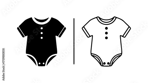 Baby Bodysuit Icon Set Black Silhouette and Outline Design.