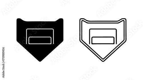 Baseball home plate icon in black and white simple design concept.