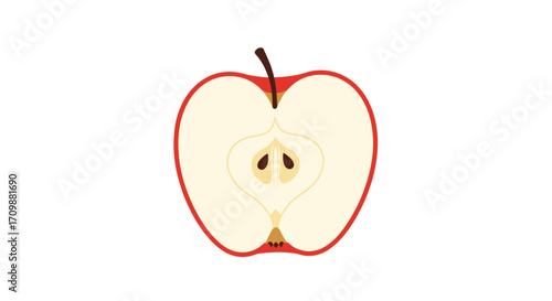 A cross section of a bright red apple revealing its core and seeds.