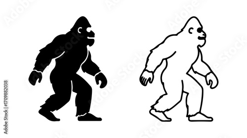Bigfoot Silhouettes Black and White Sasquatch Illustrations.