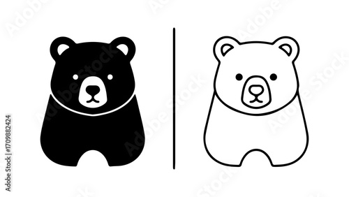 Black and white bear icons simple design 1.