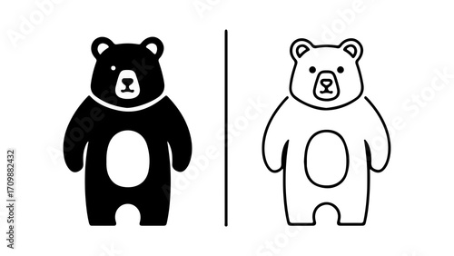 Black and white bear icons simple design.