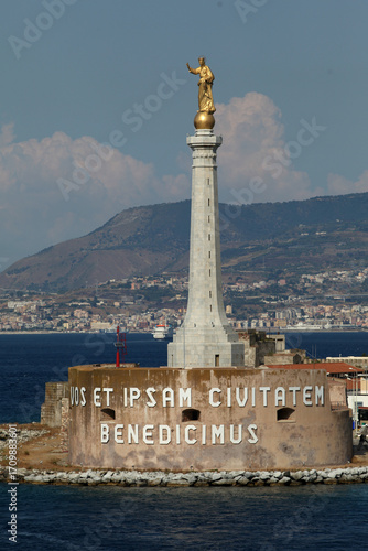 Statue of the Madonna della Lettera at the harbour entrance, Messina, Sicily, Italy