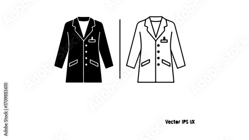 Black and white lab coat illustration for medical professionals.