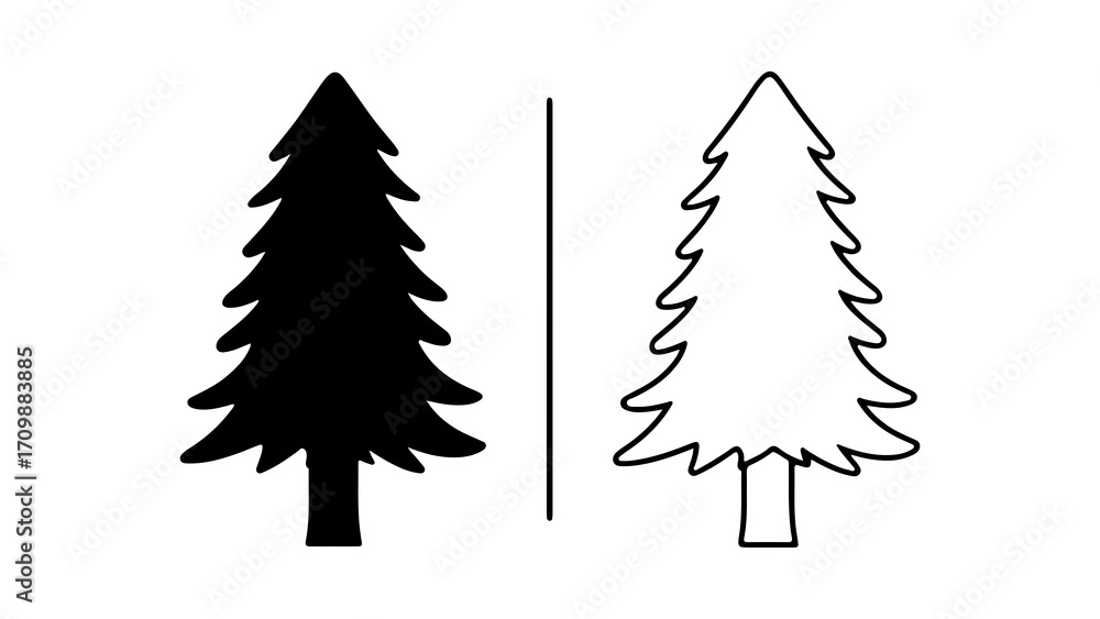 Obraz premium Black and White Pine Tree Silhouette Illustrations for Design.