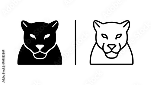 Black and white panther head icons set.