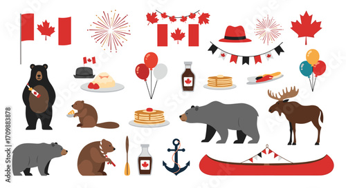 A collection of Canadian cultural symbols and icons for national celebrations