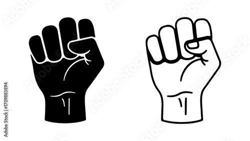 Black and White Raised Fists Symbolizing Solidarity and Resistance 1.