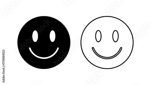 Black and White Smiley Face Icons with Simple Design.