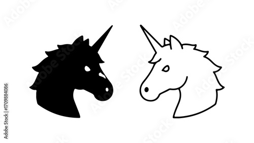 Black and white unicorn head profiles.