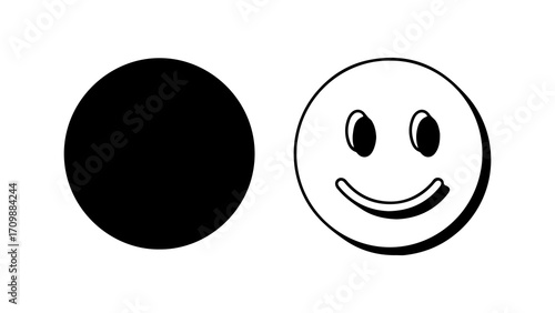 Black circle and smiley face comparison representing emotions and contrast.