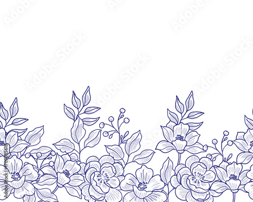 Hand Drawn Rose and Aster Flower Background