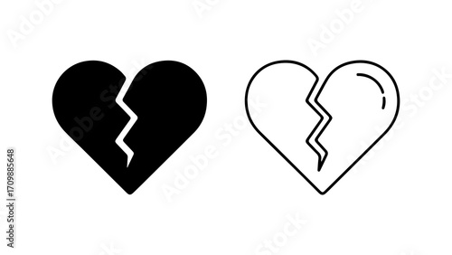 Broken Heart Vector Icons Symbol of Heartbreak and Emotional Pain.
