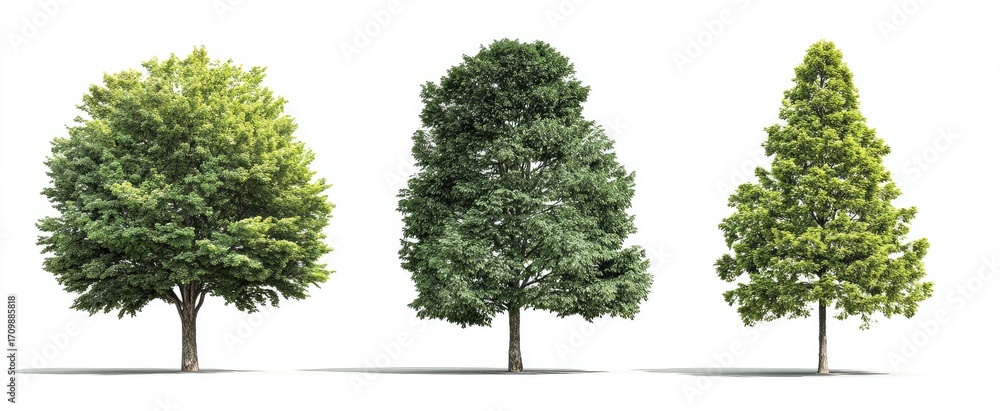 Fototapeta premium Three diverse trees against a white background