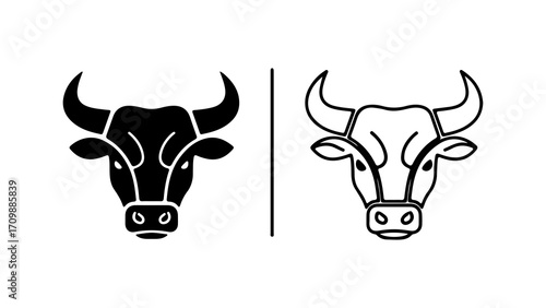 Bull head logo design in black and white simple and modern style.