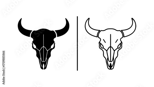 Bull skull illustration in black and white perfect for design projects.